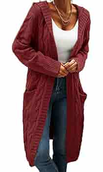 Buy Women Hooded Open Front Cardigan Cable Knit Sweaters